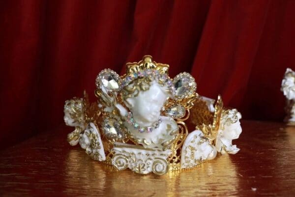 SOLD! 9582 Baroque Runway Chubby 5 White Cherubs Headband Crown - Image 2