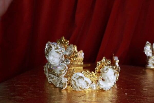 SOLD! 9582 Baroque Runway Chubby 5 White Cherubs Headband Crown - Image 8