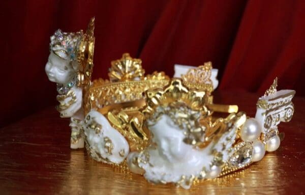 SOLD! 9582 Baroque Runway Chubby 5 White Cherubs Headband Crown - Image 9
