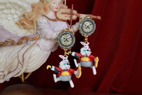 SOLD! 9593 Alice In Wonderland 3D Effect Rabbit Dangle Earrings