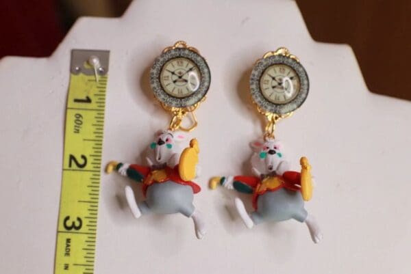 SOLD! 9593 Alice In Wonderland 3D Effect Rabbit Dangle Earrings - Image 5