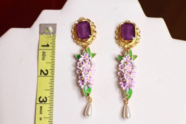 SOLD! 9594 Enamel Hydrangea Flower Earrings - Image 6