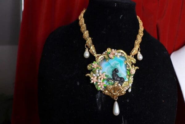 SOLD! 9599 Genuine agate Victorian Puma Pendant Necklace - Image 2