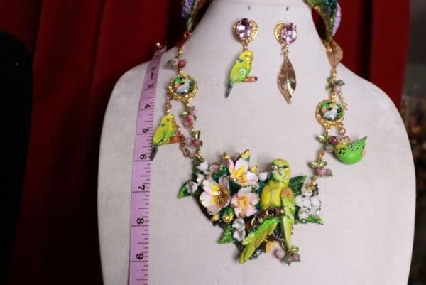 SOLD! 9606 Set Of Hand Painted Vivid Parrot Necklace+ Earrings - Image 5