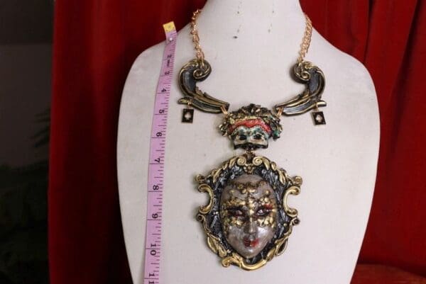 SOLD! 9615 Dark Series Art Jewelry 3D Effect Vintage Style Venetian Mask Jocker Huge Necklace - Image 2