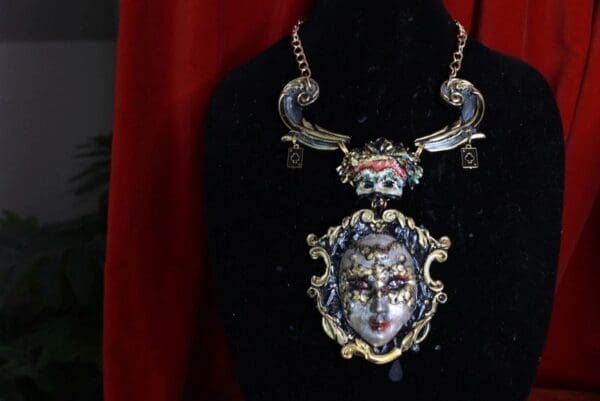 SOLD! 9615 Dark Series Art Jewelry 3D Effect Vintage Style Venetian Mask Jocker Huge Necklace - Image 4