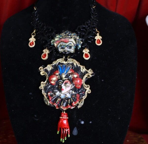 SOLD! 9617 Dark Series Art Jewelry 3D Effect Venetian Mask Jocker Huge Necklace - Image 3
