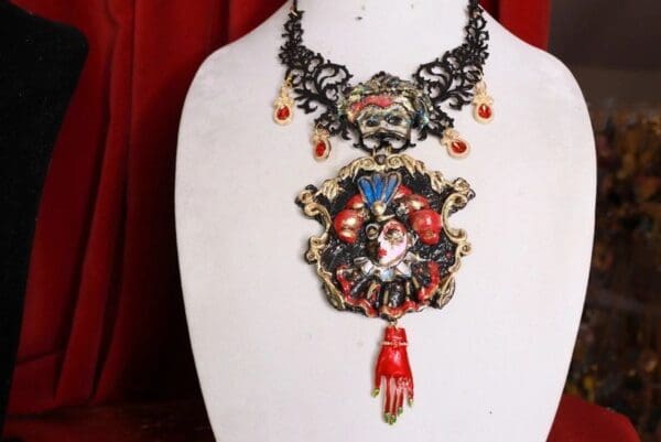 SOLD! 9617 Dark Series Art Jewelry 3D Effect Venetian Mask Jocker Huge Necklace - Image 4