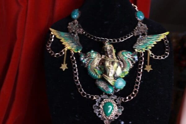 SOLD! 9621 Dark Series Art Jewelry 3D Effect Bronze Patina Greek Goddess Warrior Dragons Huge Necklace - Image 6