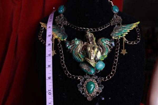 SOLD! 9621 Dark Series Art Jewelry 3D Effect Bronze Patina Greek Goddess Warrior Dragons Huge Necklace - Image 2
