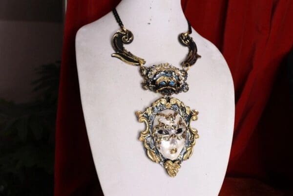 SOLD! 9625 Dark Series Art Jewelry 3D Effect Vintage Style Venetian Mask Jocker Huge Necklace - Image 5
