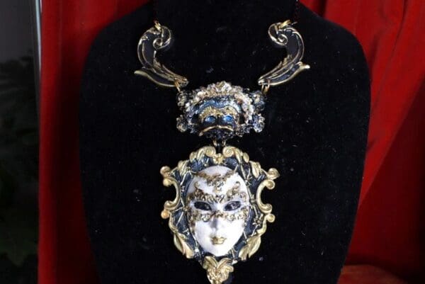 SOLD! 9625 Dark Series Art Jewelry 3D Effect Vintage Style Venetian Mask Jocker Huge Necklace - Image 4