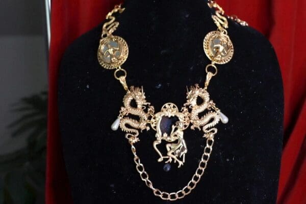SOLD! 9630 Art Deco Tripple Mirror Lady In Dragons Necklace - Image 3
