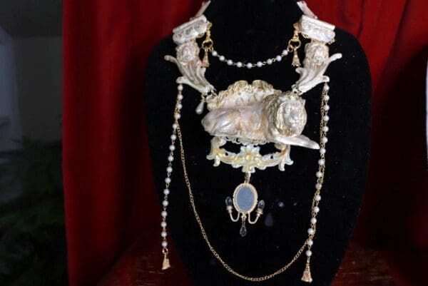 SOLD! 9634 Art Jewelry Baroque Massive Stone effect Lion Mirror Unusual Necklace - Image 3