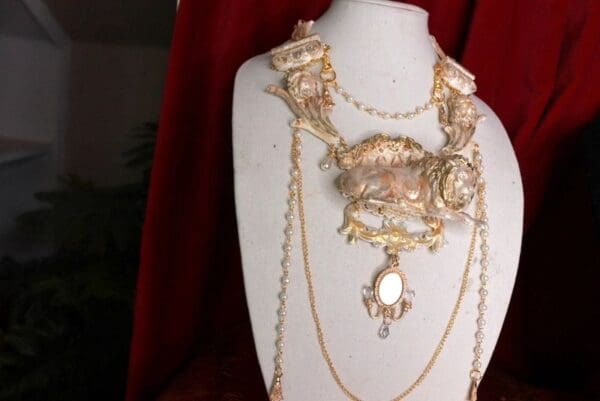 SOLD! 9634 Art Jewelry Baroque Massive Stone effect Lion Mirror Unusual Necklace - Image 5