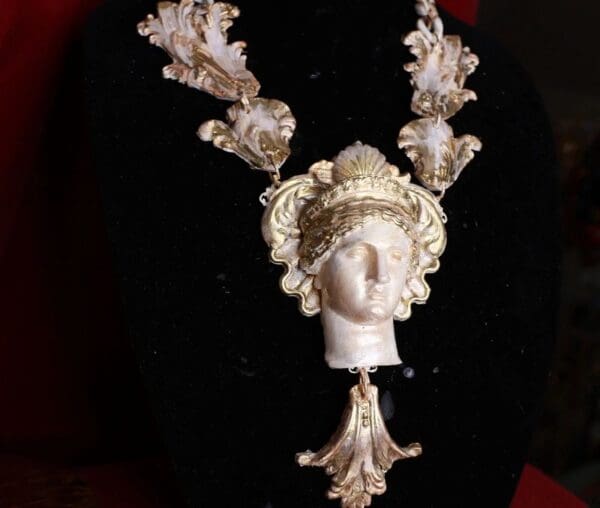 SOLD! 9635 Art Jewelry Greek Revival Athena Statue Stone Like Unusual Necklace - Image 5