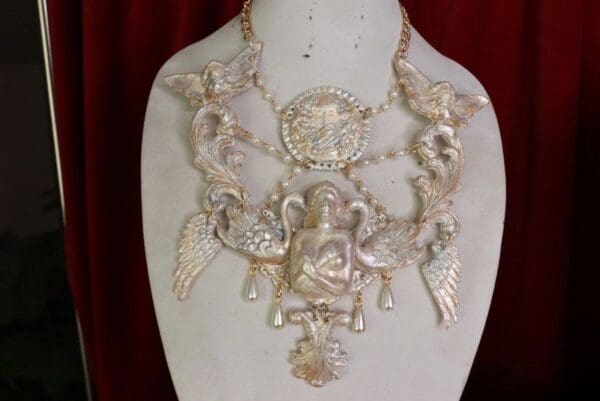 SOLD! 9639 Roman Revival Goddess Swans Art Deco Large Necklace - Image 4