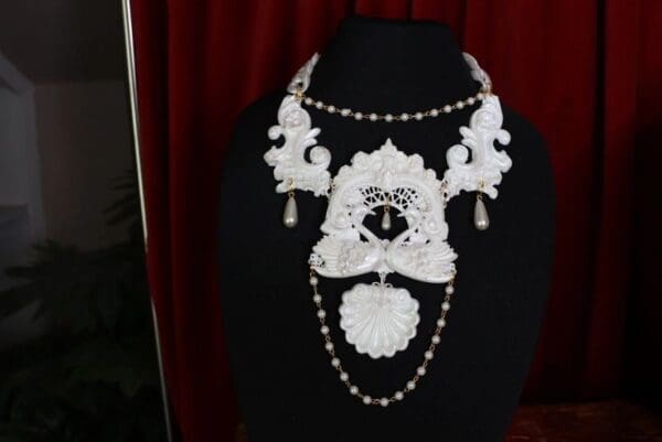 SOLD! 9645 Swans Art Deco White Architect Large Necklace - Image 3