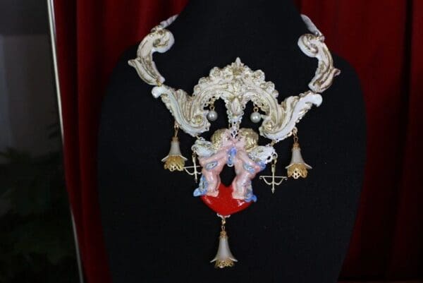 SOLD! 9646 Rococo Gazebo Kissing Cupids Cherubs Large Necklace - Image 4
