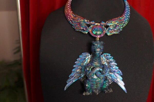 SOLD! 9651 Medieval Iridescent Huge Dragon Large Necklace - Image 4
