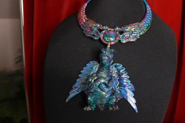 SOLD! 9651 Medieval Iridescent Huge Dragon Large Necklace - Image 2