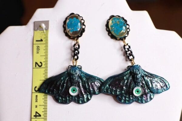 SOLD! 9658 Goth Halloween Moth Iridescent Studs Earrings - Image 5
