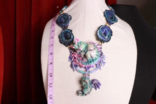 SOLD! 9665 Art Jewelry Mystical Dragon Cat Baby Unusual 3D Necklace - Image 3