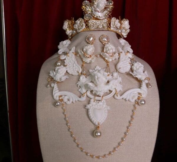 SOLD! 9673 Baroque White chubby Cherubs Pearl Necklace - Image 2