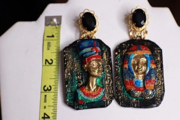 SOLD! 9686 Egyptian Revival Hand Painted Large Earrings - Image 5