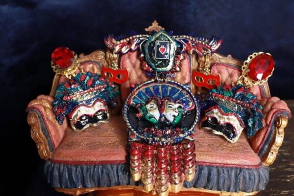 SOLD! 9695 Venetian Mask Hand Painted Large Earrings - Image 2