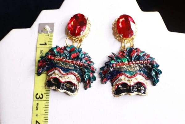 SOLD! 9695 Venetian Mask Hand Painted Large Earrings - Image 3