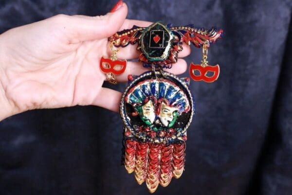 SOLD! 9696 Venetian Mask Theatre Hand Painted Large Brooch Pin