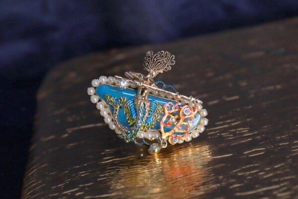 SOLD! 9705 Baroque Nautical Genuine Agate Mermaid Huge Adjustable Cocktail Ring - Image 2
