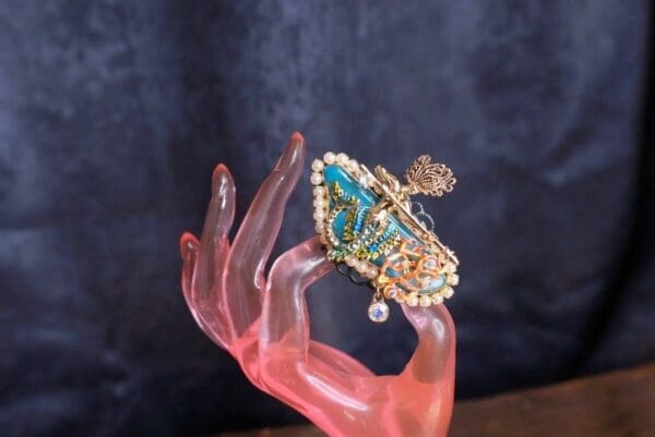 SOLD! 9705 Baroque Nautical Genuine Agate Mermaid Huge Adjustable Cocktail Ring - Image 3