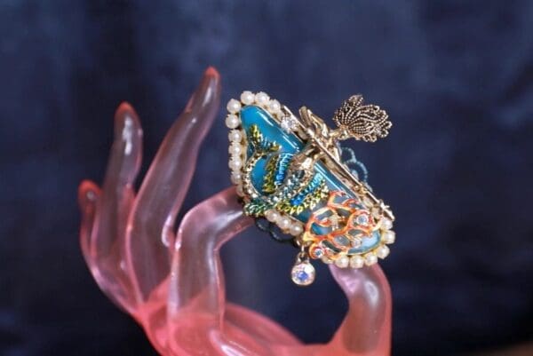 SOLD! 9705 Baroque Nautical Genuine Agate Mermaid Huge Adjustable Cocktail Ring - Image 4