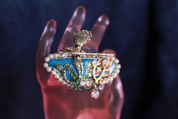 SOLD! 9705 Baroque Nautical Genuine Agate Mermaid Huge Adjustable Cocktail Ring - Image 7