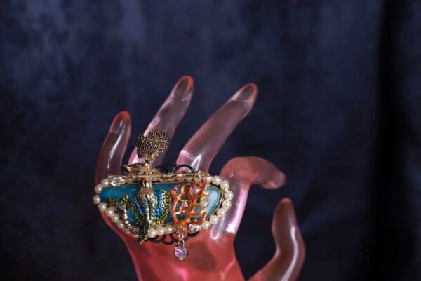SOLD! 9705 Baroque Nautical Genuine Agate Mermaid Huge Adjustable Cocktail Ring - Image 8