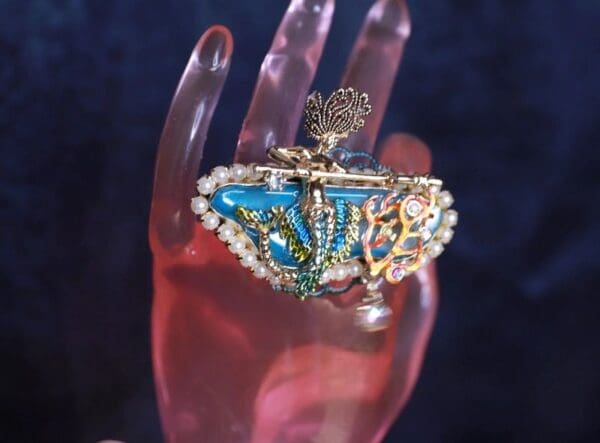 SOLD! 9705 Baroque Nautical Genuine Agate Mermaid Huge Adjustable Cocktail Ring