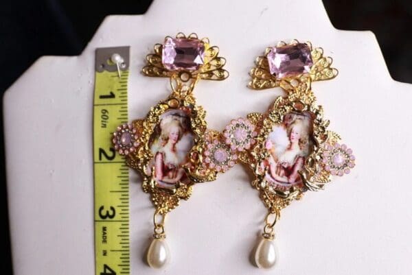 SOLD! 9707 Marie Antoinette Pink Rhinestone Cameo Studs Earrings - Image 5
