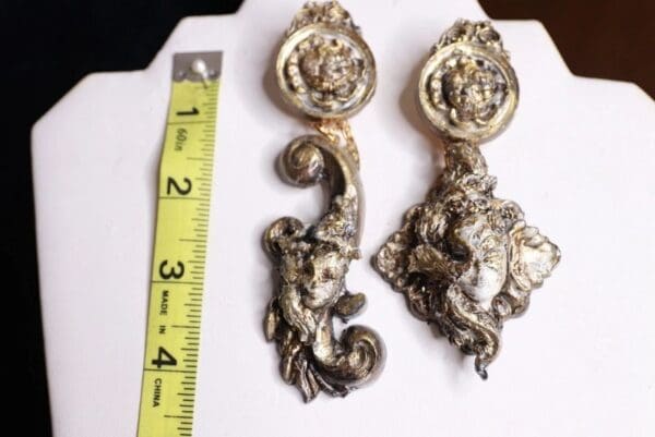 SOLD! 9712 Antique Style Irregular Venetian Mask Studs Earrings - Image 4