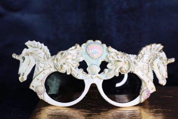 SOLD! 9717 Roman Steampunk Unicorns Faced White Embellished Sunglasses - Image 6