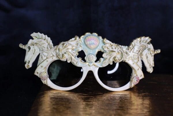 SOLD! 9717 Roman Steampunk Unicorns Faced White Embellished Sunglasses