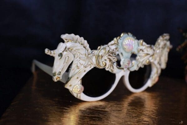 SOLD! 9717 Roman Steampunk Unicorns Faced White Embellished Sunglasses - Image 3