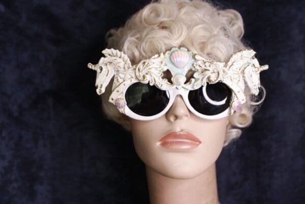 SOLD! 9717 Roman Steampunk Unicorns Faced White Embellished Sunglasses - Image 5