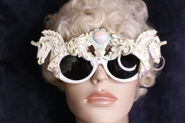 SOLD! 9717 Roman Steampunk Unicorns Faced White Embellished Sunglasses - Image 7