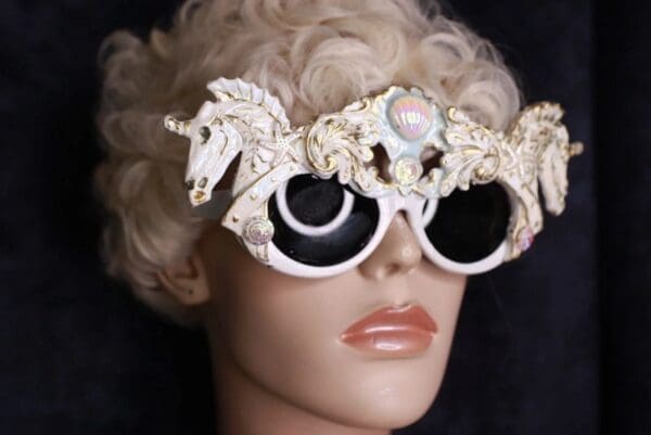 SOLD! 9717 Roman Steampunk Unicorns Faced White Embellished Sunglasses - Image 9