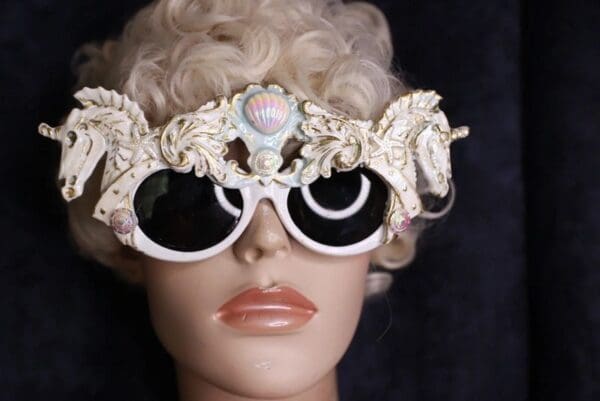 SOLD! 9717 Roman Steampunk Unicorns Faced White Embellished Sunglasses - Image 2