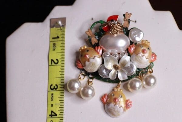 SOLD! 9717 Set Of 2 Rings+Brooch Chicken Pearl - Image 10