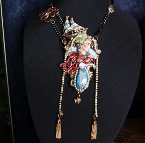 SOLD! 9718 Mermaid Ship Octopus Turquoise Massive Necklace - Image 2