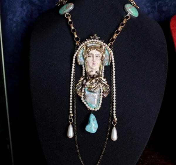 SOLD! 9719 Art Jewelry Roman Goddess Genuine Turquoise Massive Necklace - Image 2